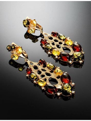 Gold-Plated Drop Earrings With Multicolor Amber The Verdi, image , picture 3