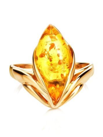 Яркое кольцо «Подснежник» из золота и натурального лимонного янтаря 18.5, Ring Size: 7 / 17.5, image , picture 3