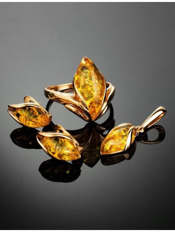 Яркое кольцо «Подснежник» из золота и натурального лимонного янтаря 18.5, Ring Size: 7 / 17.5, image , picture 6