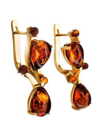Gold-Plated Earrings With Cognac Amber The Symphony, image , picture 4