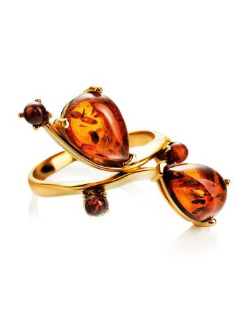 Bright Gold-Plated Ring With Cognac Amber The Symphony, Ring Size: 10 / 20, image , picture 4
