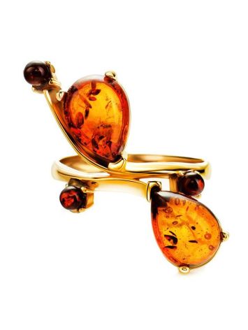 Bright Gold-Plated Ring With Cognac Amber The Symphony, Ring Size: 8 / 18, image , picture 5
