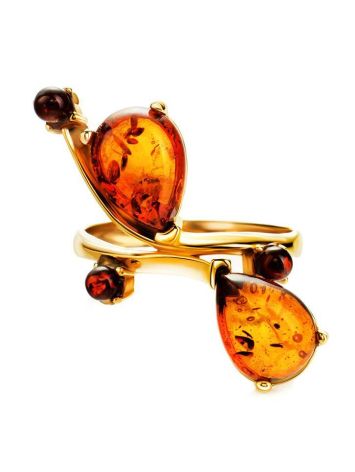Bright Gold-Plated Ring With Cognac Amber The Symphony, Ring Size: 10 / 20, image , picture 5