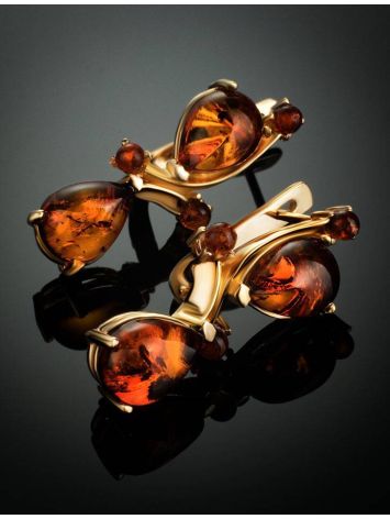 Gold-Plated Earrings With Cognac Amber The Symphony, image , picture 2