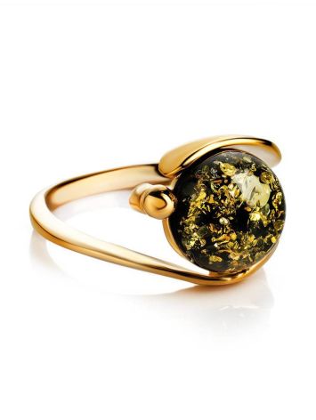 Green Amber Ring In Gold-Plated Silver The Sphere, Ring Size: 6 / 16.5, image , picture 4