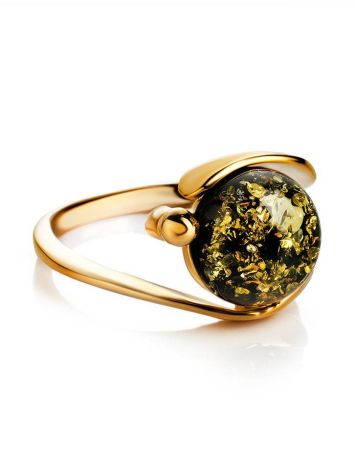 Green Amber Ring In Gold-Plated Silver The Sphere, Ring Size: 11.5 / 21, image , picture 4
