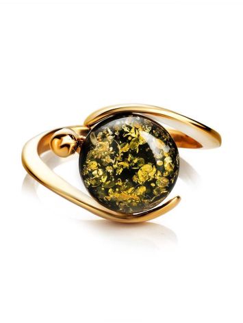 Green Amber Ring In Gold-Plated Silver The Sphere, Ring Size: 6 / 16.5, image , picture 5