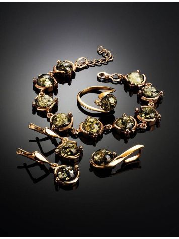 Green Amber Ring In Gold-Plated Silver The Sphere, Ring Size: 11.5 / 21, image , picture 6