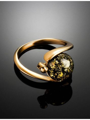 Green Amber Ring In Gold-Plated Silver The Sphere, Ring Size: 11.5 / 21, image , picture 2