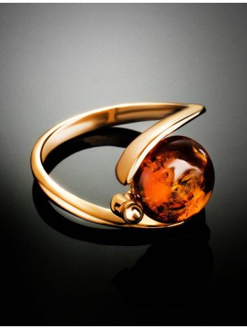 Round Amber Ring In Gold-Plated Silver The Sphere, Ring Size: 11.5 / 21, image , picture 2