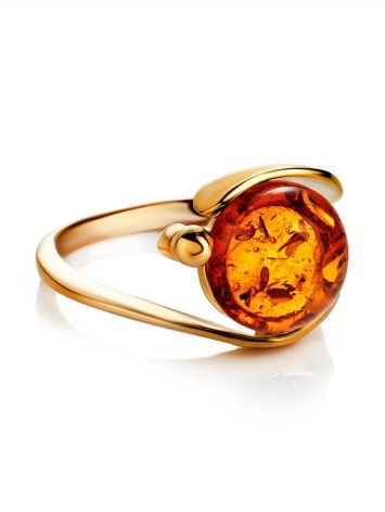 Round Amber Ring In Gold-Plated Silver The Sphere, Ring Size: 7 / 17.5, image , picture 4