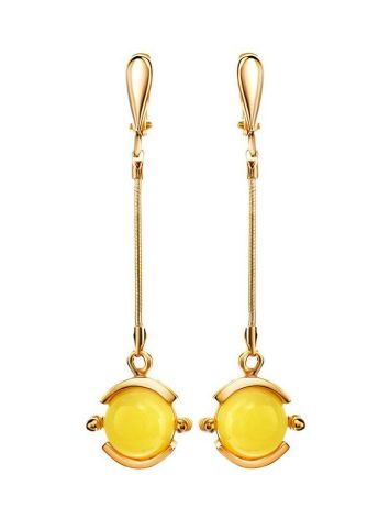 Dangle Amber Earrings In Gold-Plated Silver The Sphere, image , picture 4