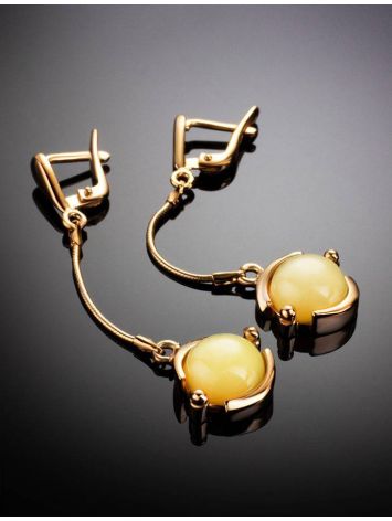 Dangle Amber Earrings In Gold-Plated Silver The Sphere, image , picture 2