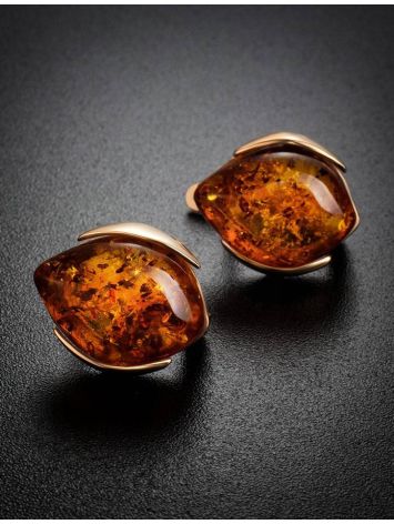 Cognac Amber Earrings In Gold-Plated Silver The Cat's Eye, image , picture 2