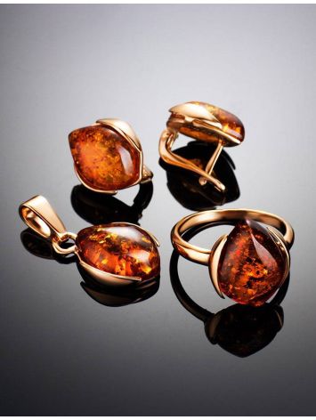 Amber Silver Ring In Gold-Plated Silver The Cat's Eye, Ring Size: 5.5 / 16, image , picture 6