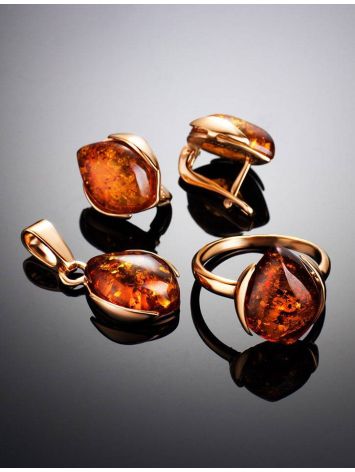Amber Silver Ring In Gold-Plated Silver The Cat's Eye, Ring Size: 11.5 / 21, image , picture 6