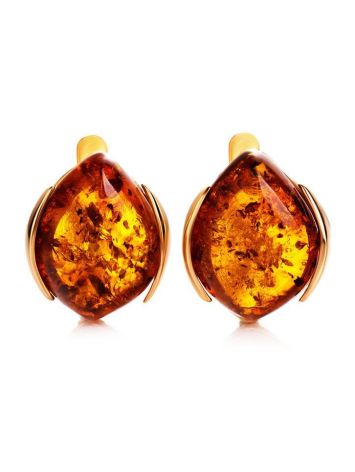 Cognac Amber Earrings In Gold-Plated Silver The Cat's Eye, image , picture 5