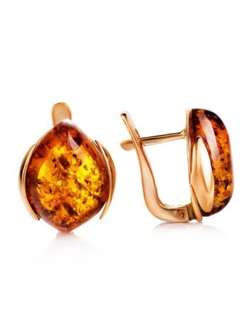 Cognac Amber Earrings In Gold-Plated Silver The Cat's Eye, image , picture 4
