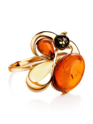 Multicolor Amber Ring In Gold-Plated Silver The Symphony, Ring Size: 13 / 22, image , picture 3