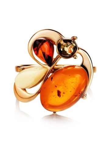 Multicolor Amber Ring In Gold-Plated Silver The Symphony, Ring Size: 13 / 22, image , picture 2