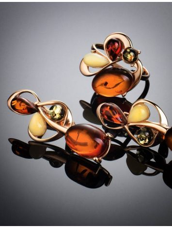 Multicolor Amber Ring In Gold-Plated Silver The Symphony, Ring Size: 6 / 16.5, image , picture 4