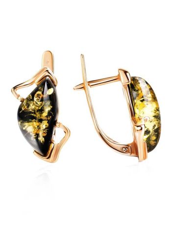 Green Amber Earrings In Gold-Plated Silver The Vesta, image , picture 3