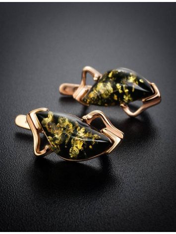 Green Amber Earrings In Gold-Plated Silver The Vesta, image , picture 2
