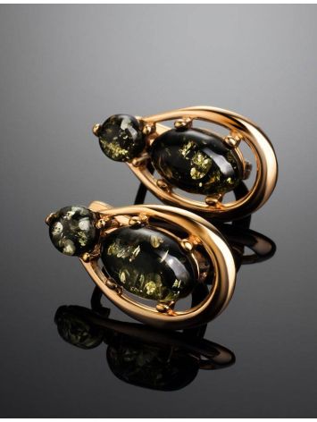 Green​ Amber Earrings In Gold-Plated Silver The Prussia, image , picture 2