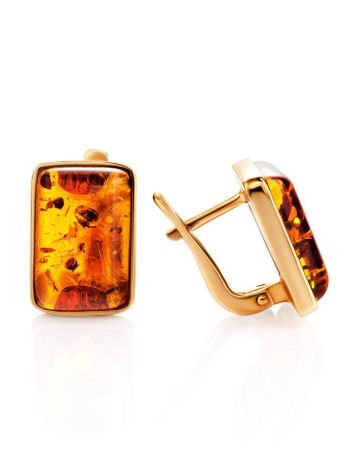 Cognac Amber Earrings In Gold-Plated Silver The Copenhagen, image , picture 4