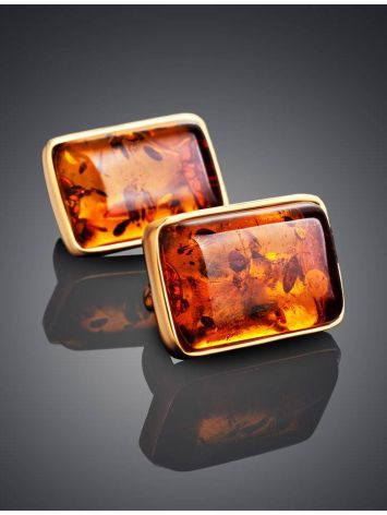 Cognac Amber Earrings In Gold-Plated Silver The Copenhagen, image , picture 2