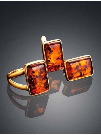 Gold-Plated Ring With Cognac Amber The Copenhagen, Ring Size: 6 / 16.5, image , picture 5