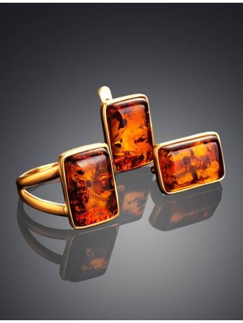Gold-Plated Ring With Cognac Amber The Copenhagen, Ring Size: 11 / 20.5, image , picture 5