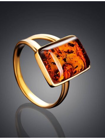 Gold-Plated Ring With Cognac Amber The Copenhagen, Ring Size: 6 / 16.5, image , picture 2