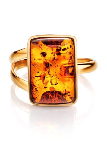 Gold-Plated Ring With Cognac Amber The Copenhagen, Ring Size: 6 / 16.5, image , picture 4