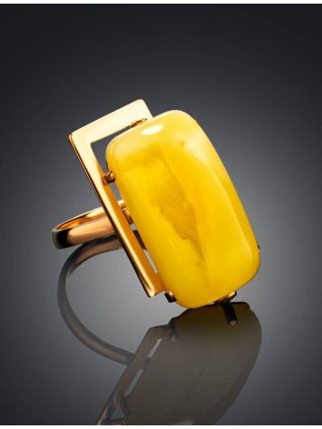 Golden Cocktail Ring With Bold Amber Stone The Picasso, Ring Size: Adjustable, image , picture 2