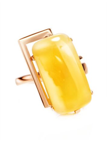 Golden Cocktail Ring With Bold Amber Stone The Picasso, Ring Size: Adjustable, image , picture 4