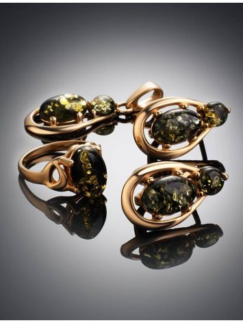 Green Amber Ring In Gold-Plated Silver The Prussia, Ring Size: 11.5 / 21, image , picture 7