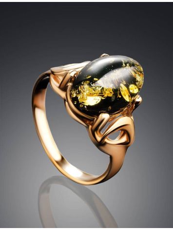 Green Amber Ring In Gold-Plated Silver The Prussia, Ring Size: 5.5 / 16, image , picture 2