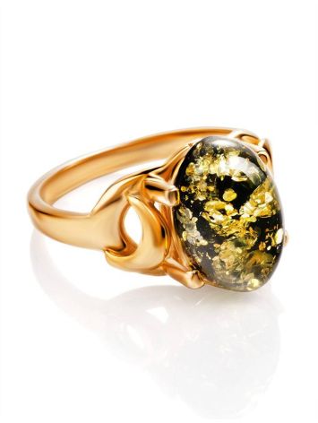 Green Amber Ring In Gold-Plated Silver The Prussia, Ring Size: 5.5 / 16, image , picture 5