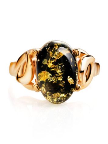 Green Amber Ring In Gold-Plated Silver The Prussia, Ring Size: 5.5 / 16, image , picture 4