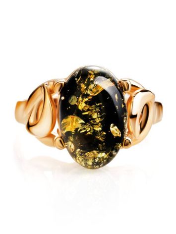 Green Amber Ring In Gold-Plated Silver The Prussia, Ring Size: 11.5 / 21, image , picture 4
