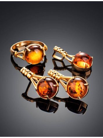 Stylish Cognac Amber Earrings In Gold-Plated Silver The Shanghai, image , picture 6