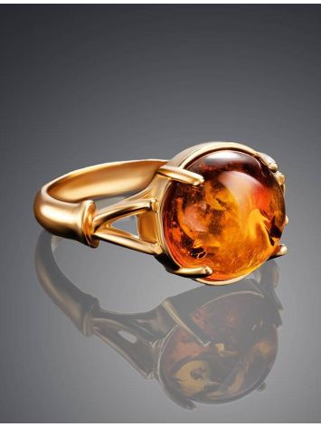Classy Cognac Amber Ring In Gold-Plated Silver The Shanghai, Ring Size: 11.5 / 21, image , picture 2