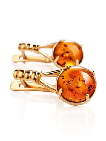 Stylish Cognac Amber Earrings In Gold-Plated Silver The Shanghai, image , picture 4