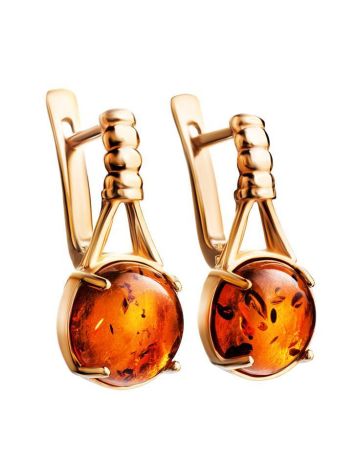 Stylish Cognac Amber Earrings In Gold-Plated Silver The Shanghai, image , picture 5