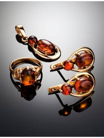 Cognac Amber Ring In Gold-Plated Silver The Prussia, Ring Size: 11.5 / 21, image , picture 6