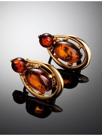 Cognac Amber Earrings In Gold-Plated Silver The Prussia, image , picture 2