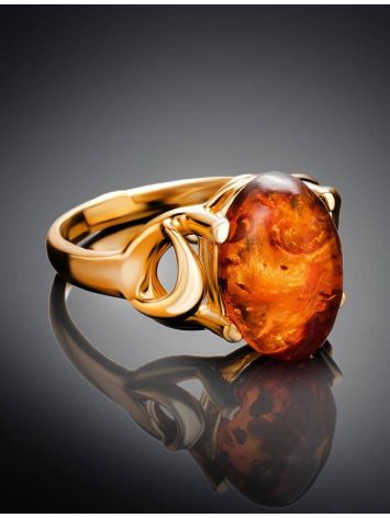 Cognac Amber Ring In Gold-Plated Silver The Prussia, Ring Size: 5.5 / 16, image , picture 2