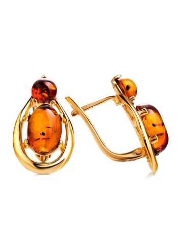 Cognac Amber Earrings In Gold-Plated Silver The Prussia, image , picture 5