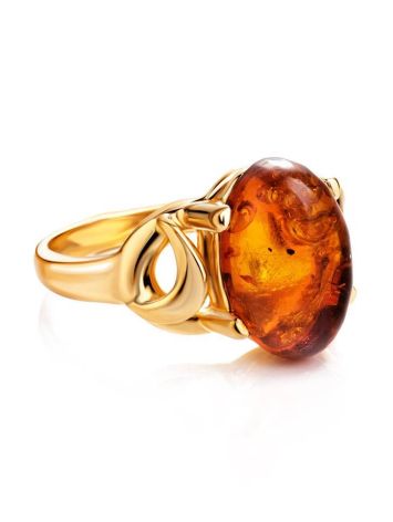 Cognac Amber Ring In Gold-Plated Silver The Prussia, Ring Size: 5.5 / 16, image , picture 4